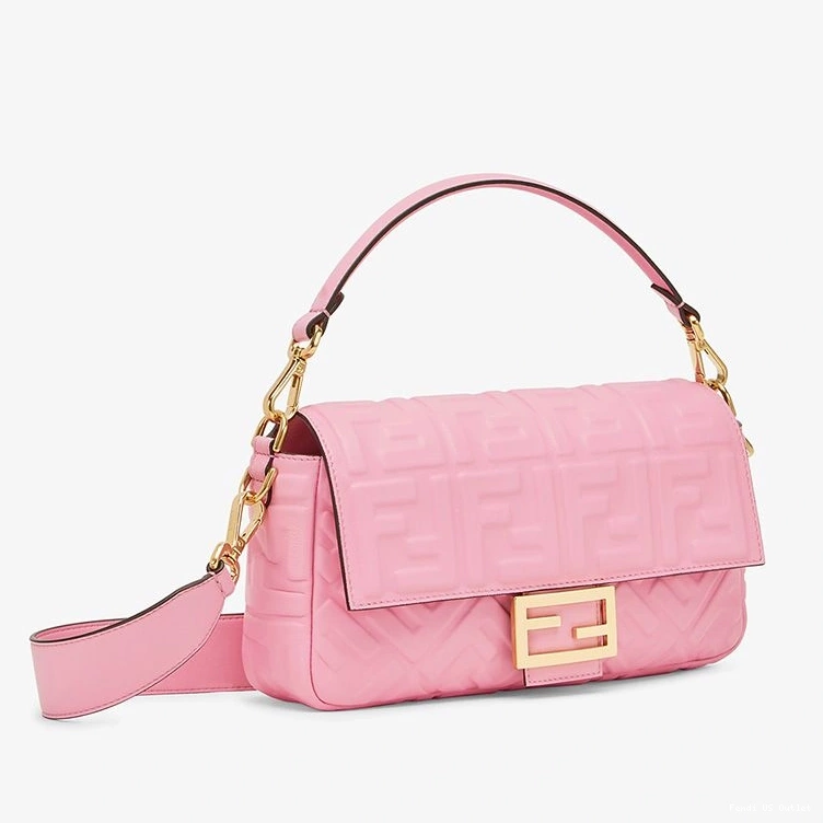 Cheap HOT Motif Medium Pink In Leather Bag Fendi Baguette FF Nappa 0819